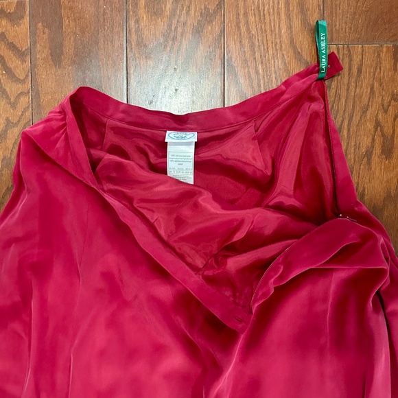 90s Vintage Laura Ashley Silk A-line Maxi Tea Length Skirt Shiny Rust Holiday - Picture 6 of 6